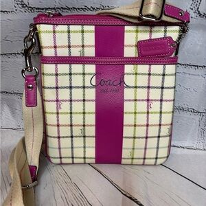 COACH Heritage Tattersall Multi Fuchsia Plaid Crossbody Bag